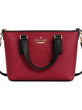 Kate Spade New York Burgundy Saffiano Satchel with Crossbody Strap-